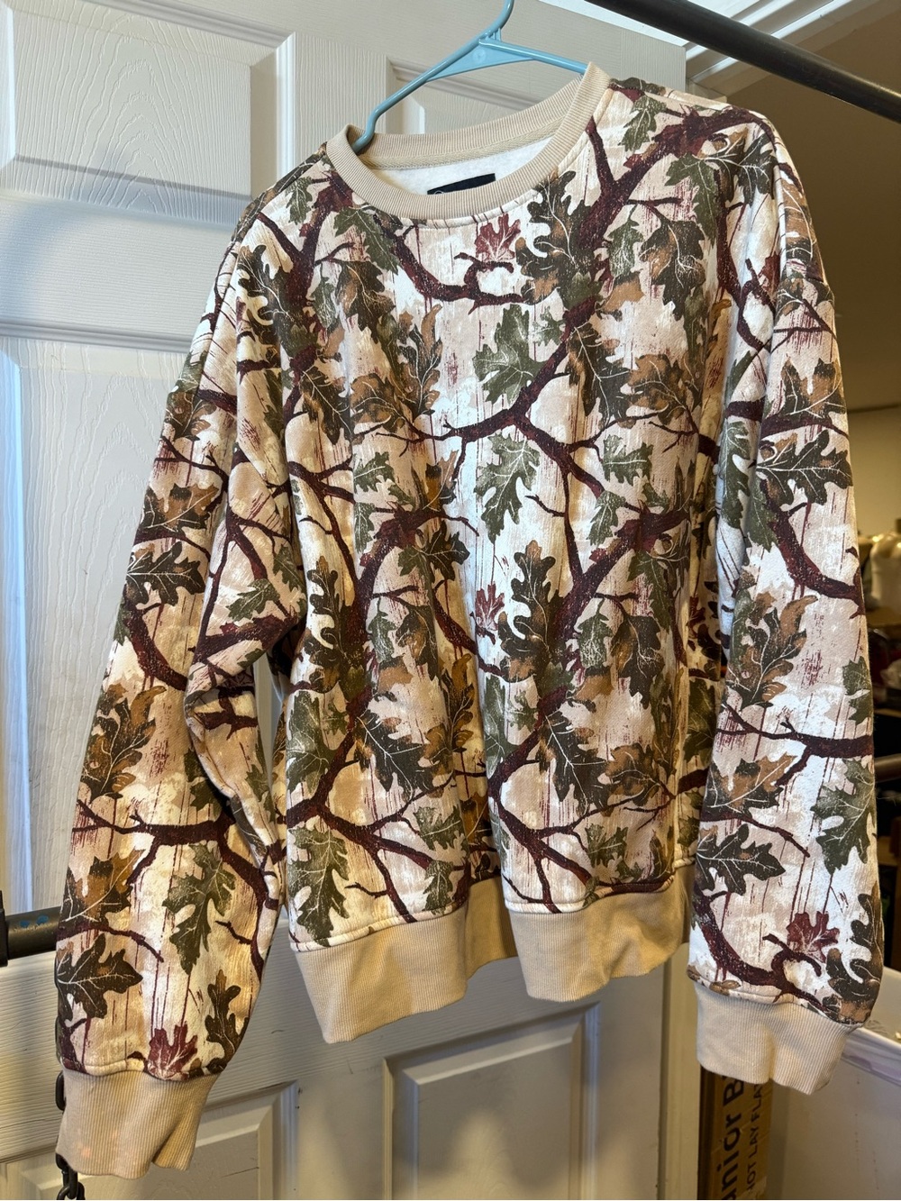 Original Use Cream Crewneck Sweater with Olive and Brown Botanical Print